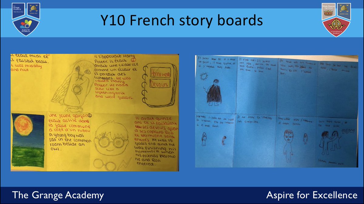 grange_mfl's tweet photo. Our amazing year 10s have been studying the imperfect tense in French. They have had created story boards using the imperfect tense based on Harry Potter! Amazing effort Y10s! #storyboard #literacyfrenchlearning https://t.co/0pF4KDHMlb