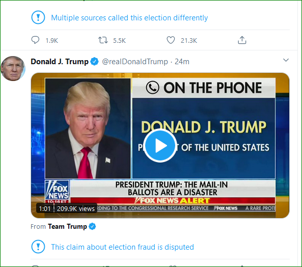 Merciless365's tweet photo. #DiaperDon has no credibility. "Multiple sources called this election differently" or "This claim about election fraud is disputed" are slapped on most his tweets. The world will celebrate when #DonIsGone https://t.co/V1IAqFWCNd