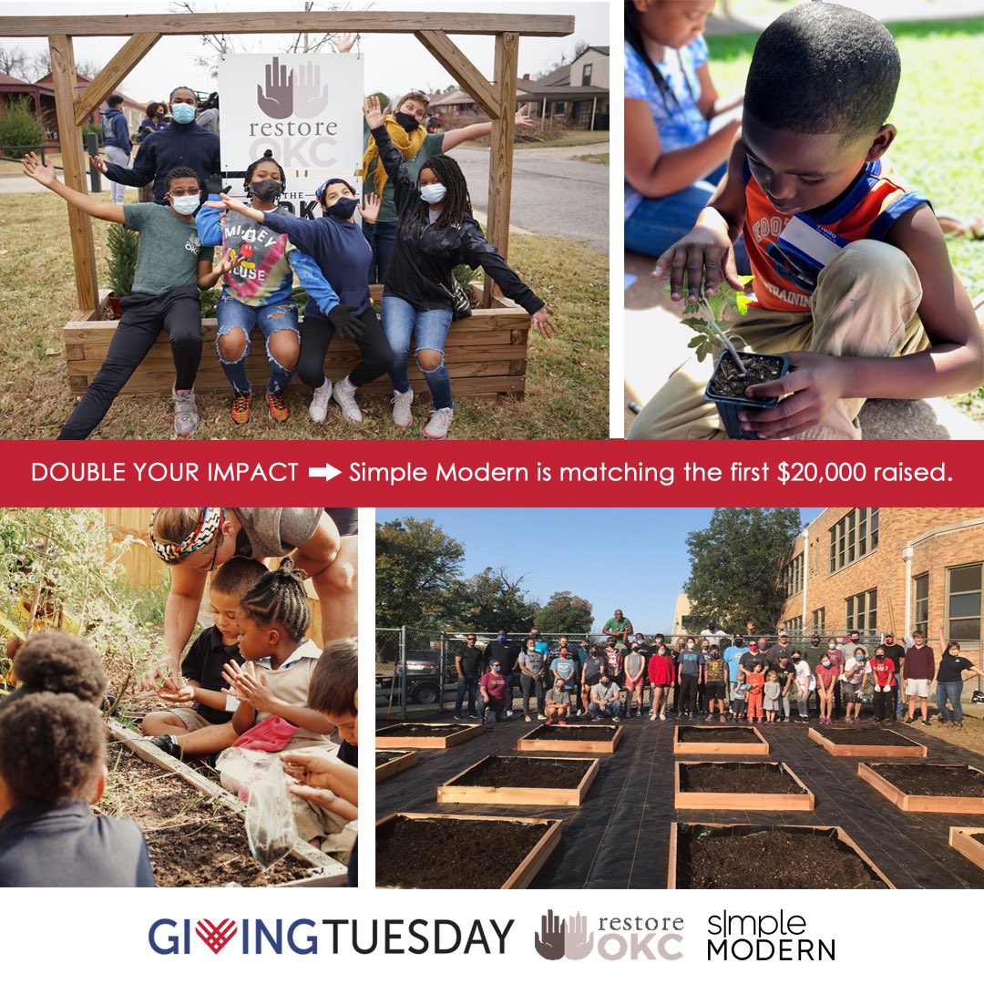 RestoreOKC's tweet photo. Simple Modern has supported RestoreOKC from the beginning...and now has generously offered to match up to $20,000 in donations thru #GivingTuesday December 1st!

No amount is too small, please donate today: https://t.co/s86aKZ7EdT 
Thank you for your support! #restoreokc https://t.co/lKjDiZ0yeq
