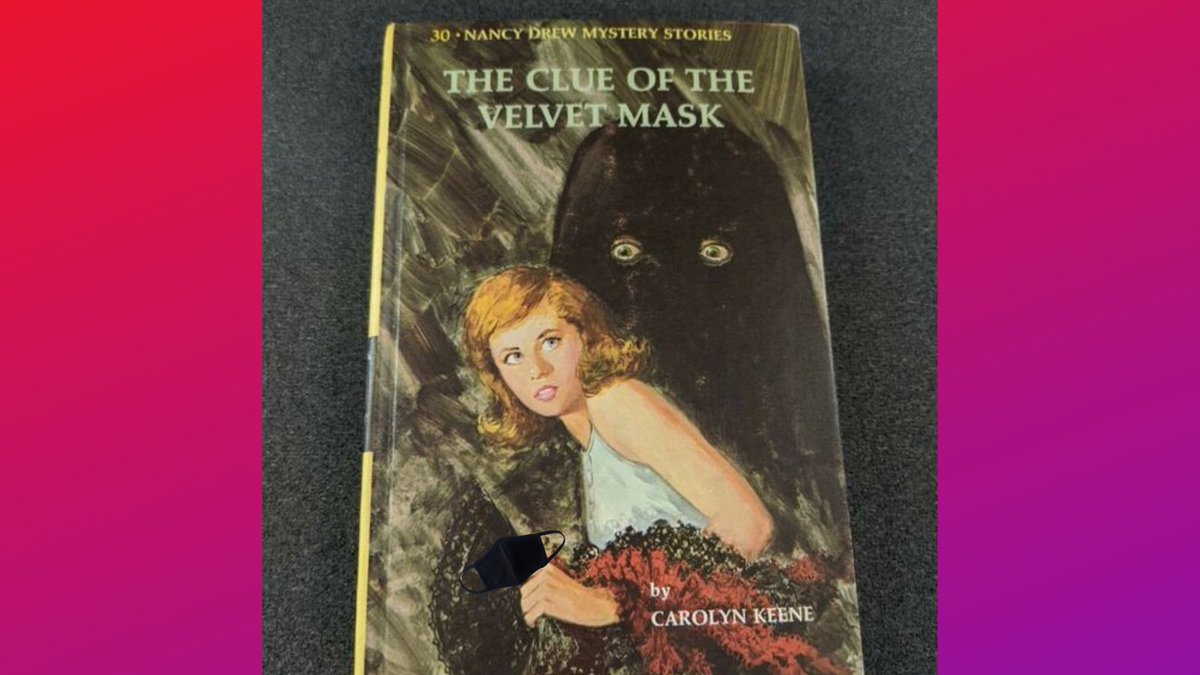 You bet Nancy Drew got her mask on - ha! 😅 #bookseries #nancydrew #bookfans #youngadultbooks #mysterybooks #kidlit #kidlitart #bookcover #childrensliterature #carolynkeene #mask #staysafe #stayhealthy #vintagebook #classicmystery #classicbookseries #bookillustration