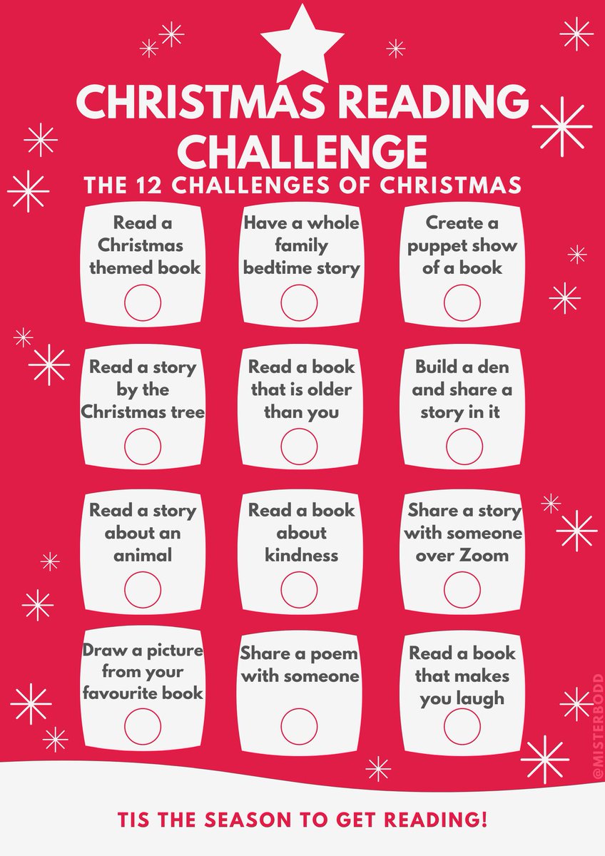 FoxHill_Primary's tweet photo. Thank you @MisterBodd! Here are some festive recommendations and a Christmas Reading Challenge! All suitable for KS1. #ReadingForPlease❤️📚
#FestiveReads🎅📚 https://t.co/tkYt90iHLz