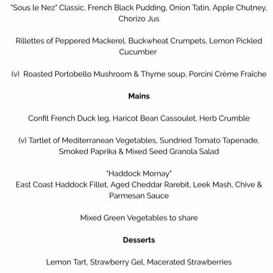 Sunday lunch...we are not usually open however you could enjoy a Sous le Nez Chez Vous Home Dining experience for lunch and save those pans!! ...you can even add cheese and wine to your order. 
Order now for delivery/collection on Friday 4th December at souslenezchezvous.com