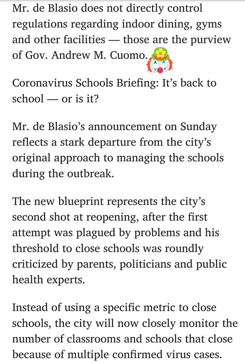 So who got to him? (my bet Cuomo - see images) Stunods! New York City Will Reopen Elementary Schools and Phase Out Hybrid Learning Mayor Bill de Blasio announced an abrupt shift in managing schools during the pandemic. Article:  https://www.nytimes.com/2020/11/29/nyregion/schools-reopening-partially.html?campaign_id=60&emc=edit_na_20201129&instance_id=0&nl=breaking-news&ref=cta&regi_id=87541111&segment_id=45632&user_id=4d69d8eb3603fea662ae7c56b268c071 @itosettiMD_MBA  @DrZoeHyde