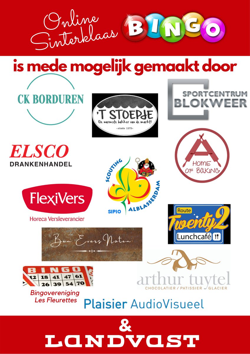 landvast's tweet image. Nou, het zit erop! De grote online Sinterklaasbingo. Hopelijk hebben jullie ook ge(peper)noten. Wij in ieder geval wel.  We bedanken in ieder geval de volgende sponsoren. Op naar derde kerstdag #pubquiz

#FijneSinterklaas #bingo #landvast