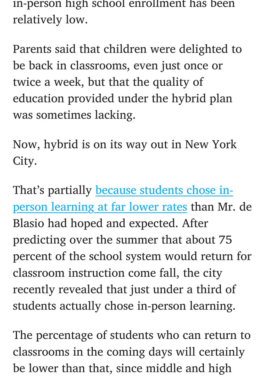More on New York City Will Reopen Elementary Schools and Phase Out Hybrid LearningThe best part is that they're doing this while we surge. 2/3 I'm not sure if this is under paywall but think it's important to read.