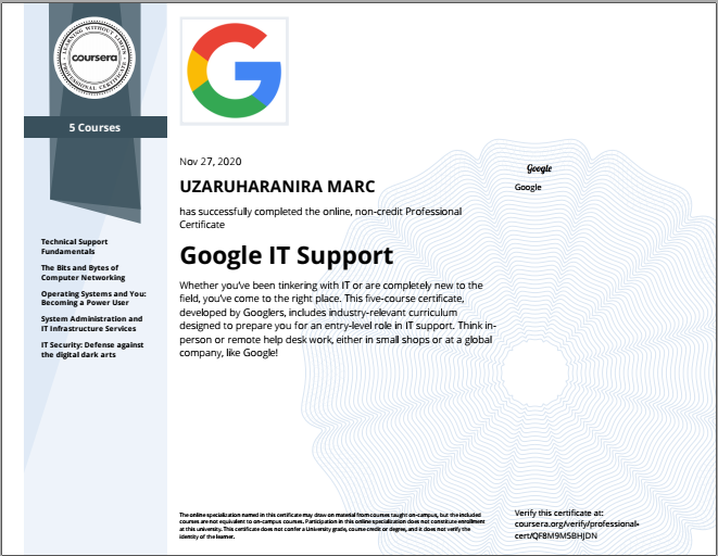 uzarwanda's tweet photo. I am very happy and Excited to complete my Google IT Support Specialization. Thank you so much 👏 all Instructors from @Google https://t.co/elRXV9mFJy
