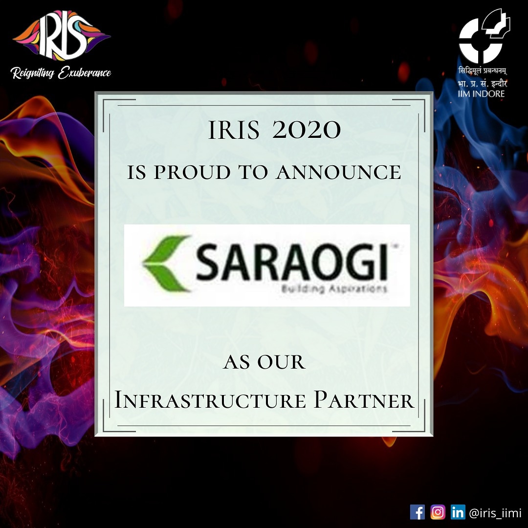 Iris_IIMI's tweet photo. Presenting Saraogi as the official infrastructure partner of IRIS 2020!
#iris2020 #reignitingexuberance #infrastructurepartner #iimindore https://t.co/8kaWE18jXn