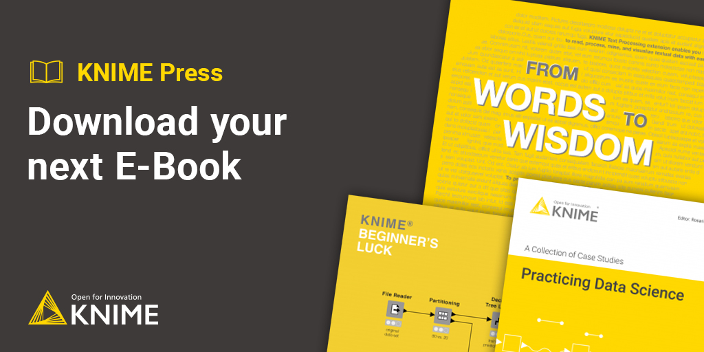 knime's tweet photo. Looking for a new read? Check out the list of #ebooks in the #KNIME Press series. These books will help you to use KNIME more successfully and efficiently! It also covers special use cases in the #CRM and #BI fields. Happy reading! 👀👓🛋️ 
https://t.co/9FWbSXEJaC
#datascience https://t.co/NIxnBBGaGG