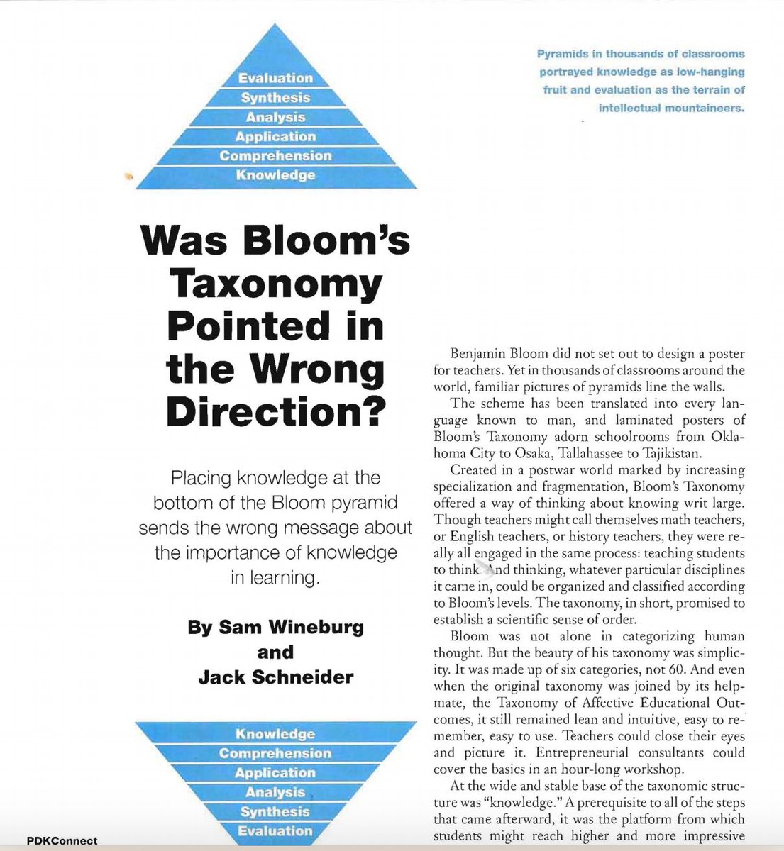 samwineburg's tweet photo. Was Bloom's Taxonomy Pointed in the Wrong Direction? (Had no idea that the paywall had been removed from this) @Edu_Historian https://t.co/K71p8BodM3