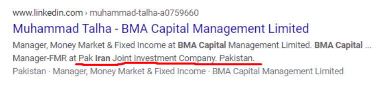 Fifth, BMA Capital Management is known as a company that provides Iran access to capital markets with direct links publicly discoverable on LinkedIn.