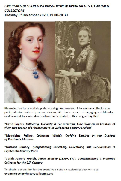 CarolineMcCaff's tweet photo. Excited for our 1st ever PhD/ECR workshop @SocHistColl on women in the history of collecting: @historylizzie on Grand Tour Enlightenment, @MaddyPelling on craft &amp; empire in the Duchess of Portland's museum @NatashaShoory on 18thC Paris &amp; @sjfrenchie on Annie Brassey's photographs https://t.co/ZY091OyyoN