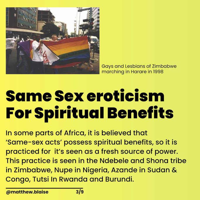 Many Africans have been told that Queerness isn’t indigenous to African. This rhetoric has led to several homophobic and transphobic laws and the ill treatment of LGBTQ+ people in the society.So I did not research on ancient queer practices in Africa. A thread