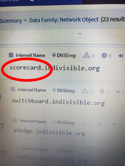 Sixth, a search of the  http://indivisible.org&nbsp; network shows a subdomain which evidences the existence of scorecard software in use as part of the Indivisible (formerly ACORN) political group for Obama: