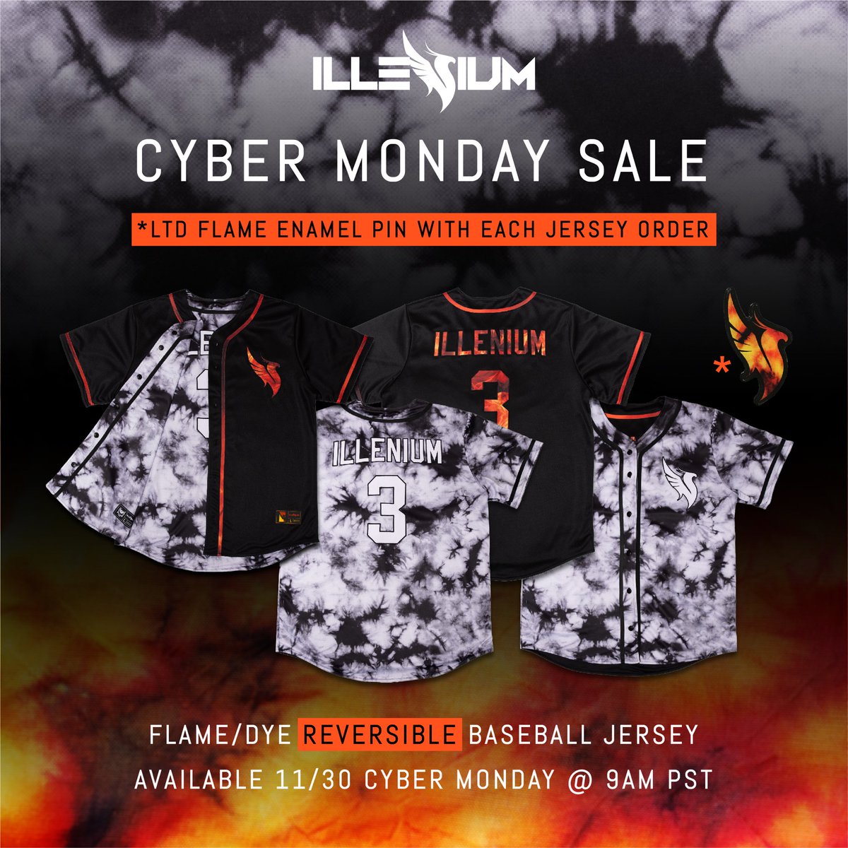 ILLENIUM's tweet photo. New Flame/Dye reversible jersey drops tomorrow at 9am PST🔥

https://t.co/kBrLJYkLOo https://t.co/2NmZ3rHxZX