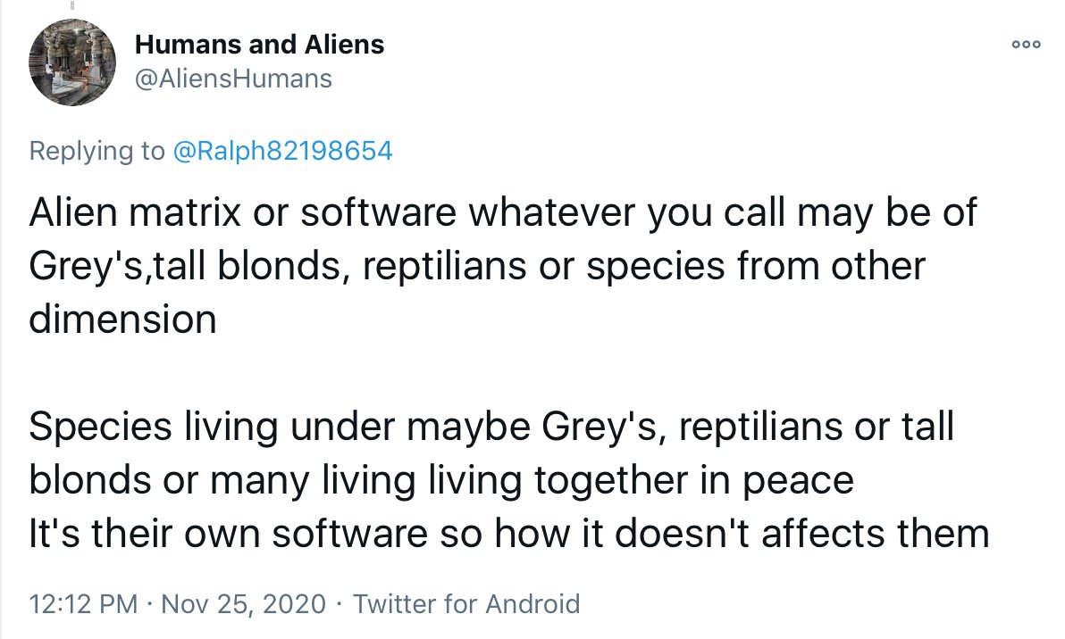 5. ... the Greys were responsible for implantation of religious imagery in order to withdraw energy and experience from human Souls [sic] when humans physically die. Humans are then re-implanted and returned to the earth to begin the process all over again.'"