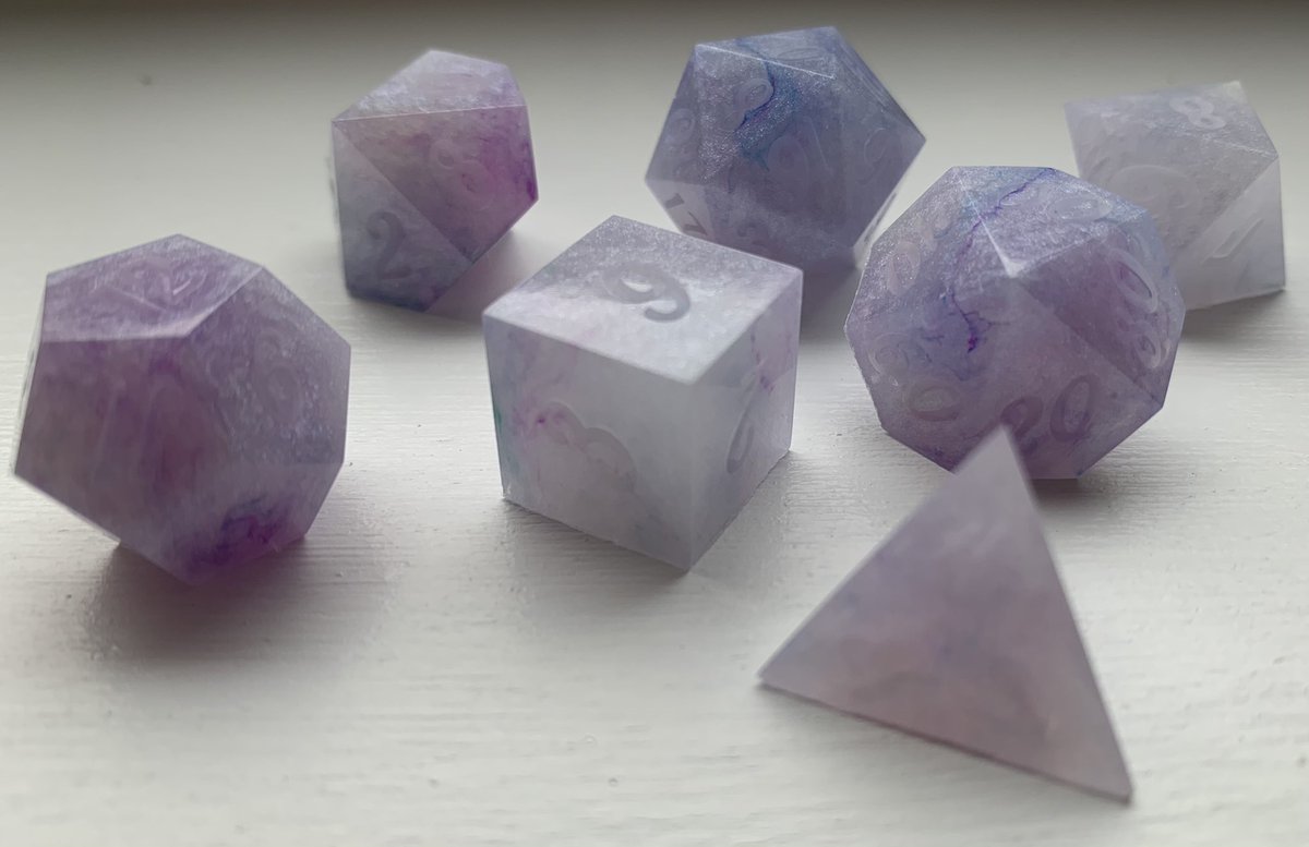 DSdicehoard's tweet photo. Dreamer. 🤍🗡🖤
Set for a colourful rogue with the ability to walk through the dreams of others and accompanied by Nigel, her steadfast ‘unicorn’ protector.
. 
.
.
.
.
.
.
(Unsanded &amp; uninked) 
#dice #handmadedice #dnd #characterdice #dungeonsanddragons #resinsice #dicegoblin https://t.co/Ssjpo8v3DB
