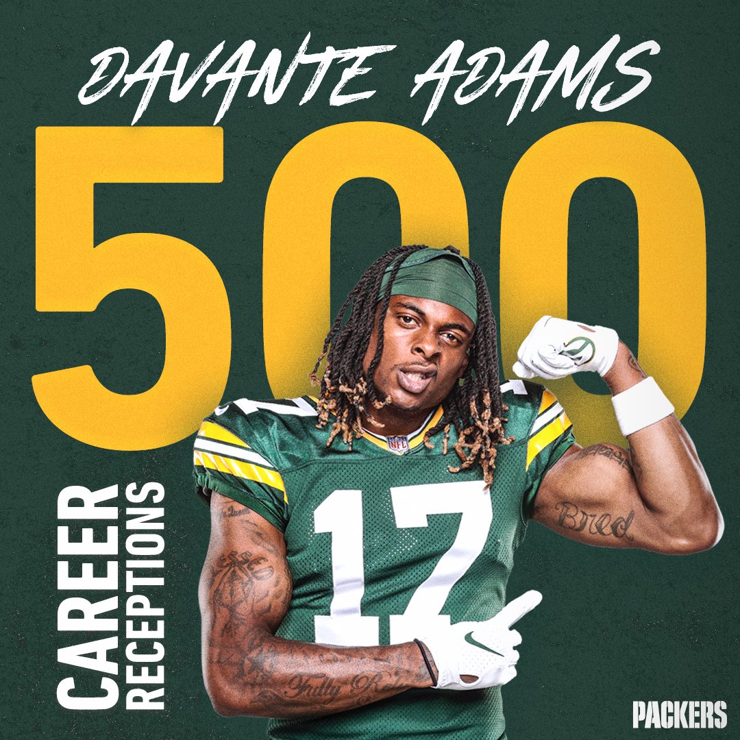 packers's tweet photo. 5️⃣0️⃣0️⃣ 

@tae15adams is just the fifth receiver in #Packers history to eclipse 500 career receptions! 💪

#GoPackGo https://t.co/UudjoimV5K