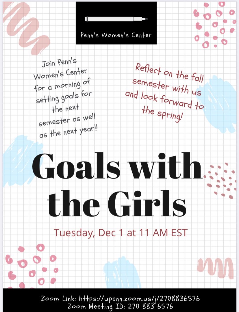 Hey everyone! As the fall semester winds down and finals approach, join us on Tuesday morning to consider and plan goals for finals, the coming semester, and the coming year!