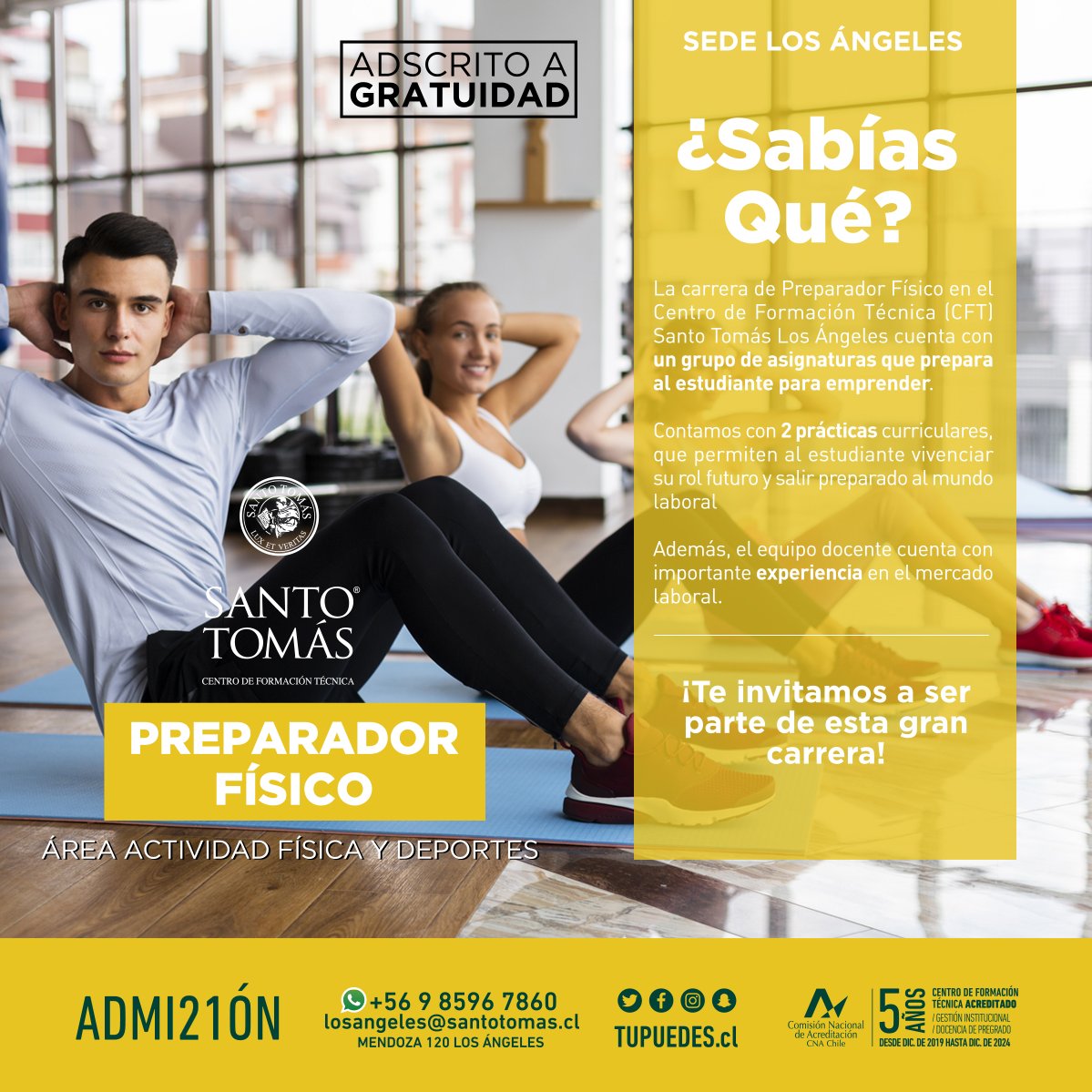 ST_LosAngeles's tweet photo. Estudia Preparador Físico en el CFT Santo Tomás y accede a Acreditaciones otorgadas en conjunto con el Comité Olímpico Nacional. Además puedes postular al beneficio de la gratuidad. https://t.co/37MEp7CwzO