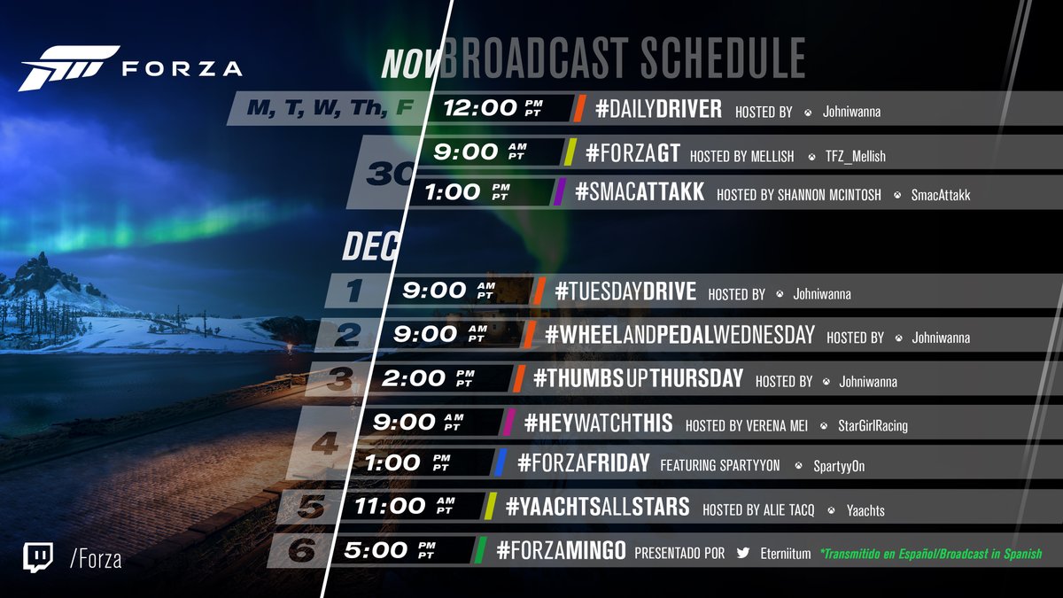 ForzaMotorsport's tweet photo. December is just around the corner and so are some great streams! https://t.co/PMBZFvENVQ