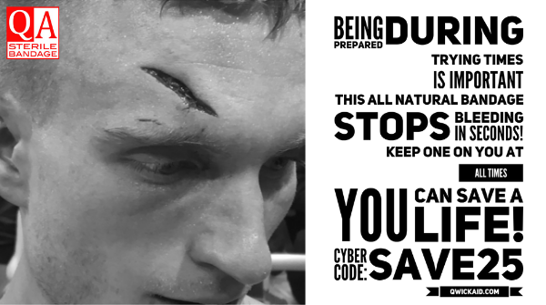 QwickAID's tweet photo. Be prepared for an #Emergency - take advantage of our Cyber Offer. One bandage was used to arrest the bleeding in the photo below.  Keep one on you at all times, you may just save a life!

Cyber Holiday Offer: SAVE25
https://t.co/I62BT8xvre https://t.co/aUap8QHCQc