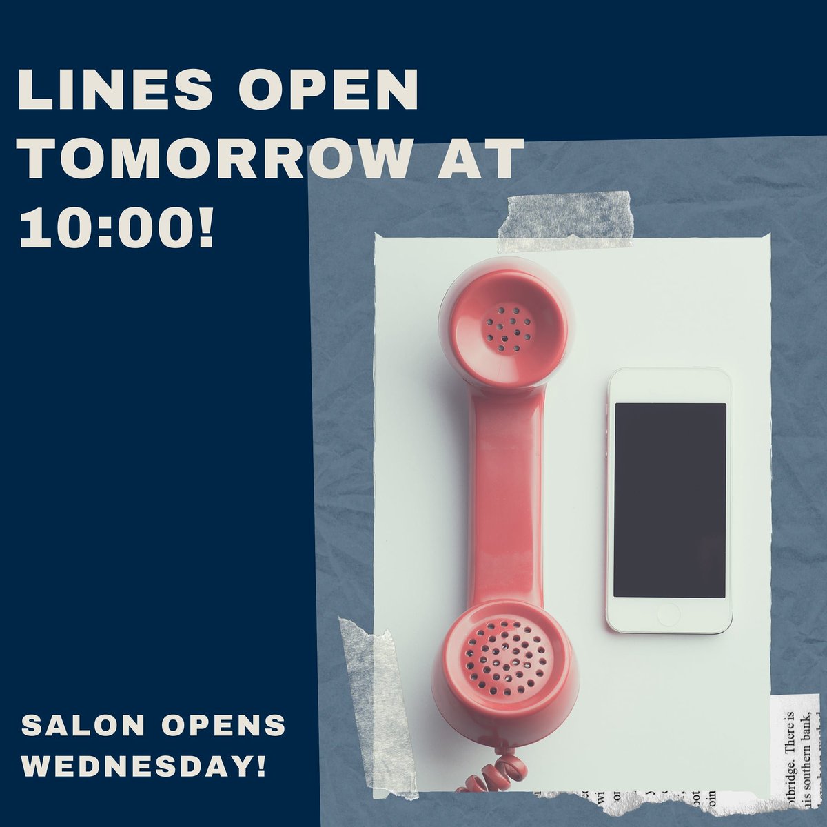 Can't wait! Lines are open tomorrow at 10! If you can't get through please leave a message and we will return your call! 😄