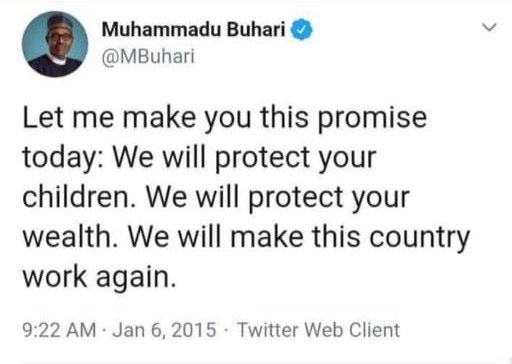 Unfulfilled promise by Mr. President @MBuhari 
@HQNigerianArmy 
@NigAirForce 
@FGNigeria