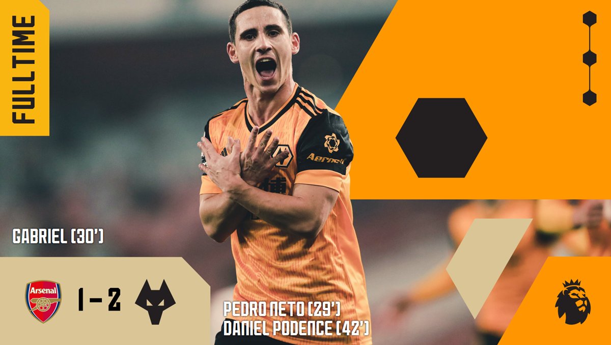 Wolves's tweet photo. FT | #ARS 1-2 #WOL

Our first win at the Emirates, but some things are more important than football. All of our thoughts are with Raul Jimenez. #ARSWOL

⏱🐺 https://t.co/jkcbB8eqO5