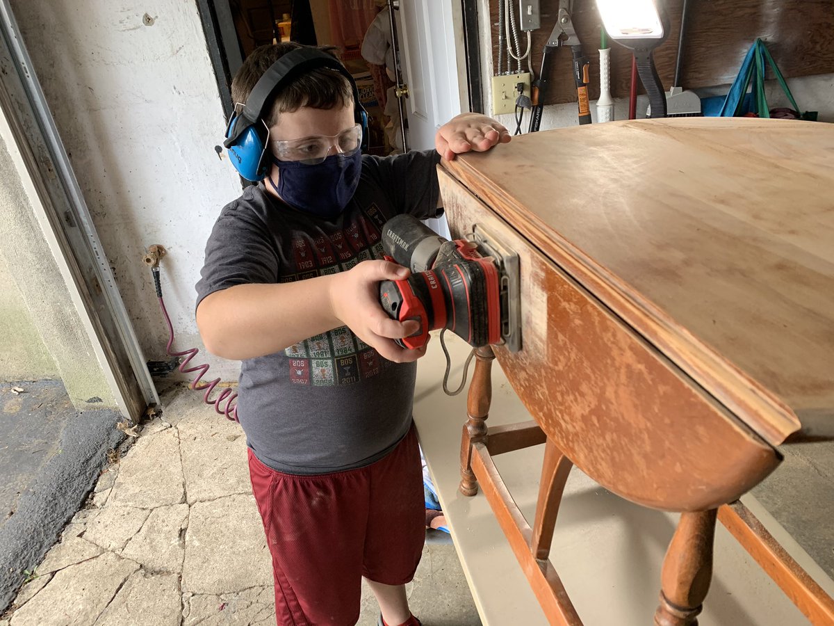 capeliad's tweet image. Liam chronicles. Today we learn how to refinish furniture. #boredathome #covidprojects #ClubLiam
