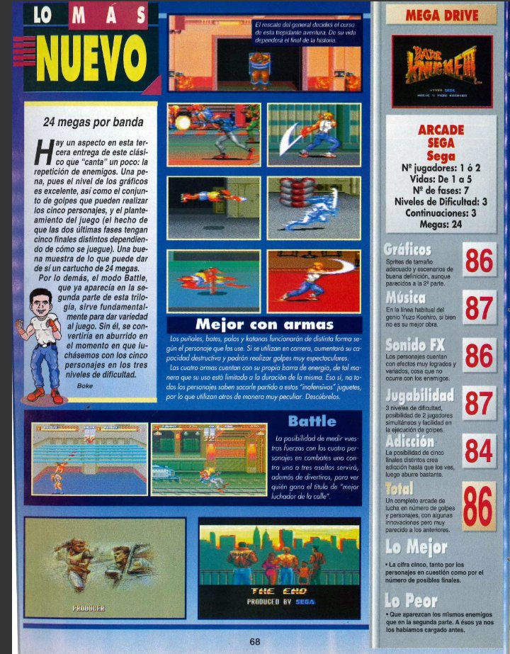 SEGUEROS's tweet photo. SEGA | MEGA DRIVE
Análisis de STREETS OF RAGE 3 de HobbyConsolas N° 34 https://t.co/fLnkhGsm48