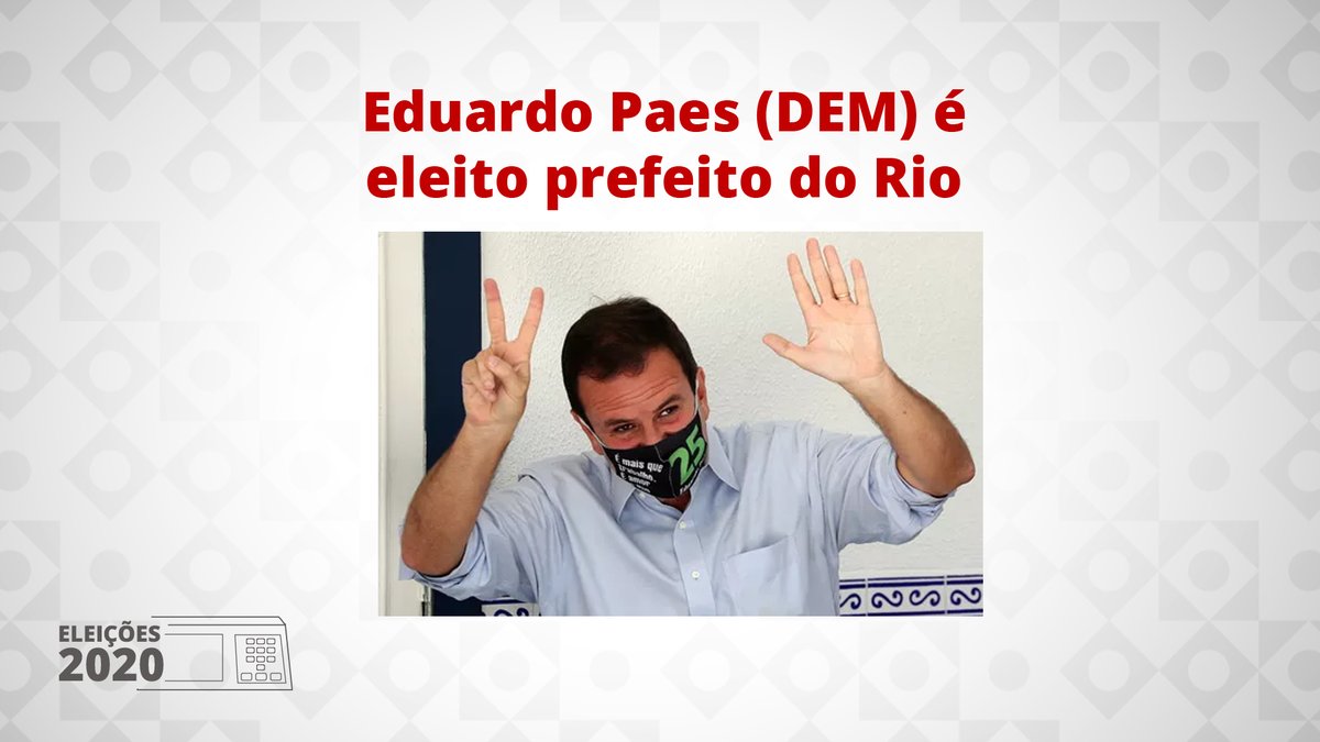 Eduardo Paes, do DEM, derrota Crivella (Republicanos) e é eleito prefeito do Rio de Janeiro glo.bo/36jHqfF #G1 #Eleições2020