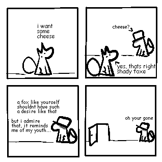 SapkaTheHat's tweet photo. cheese-quest:
p.1-4

the story of a fox's quest for some cheese
#cheesequest #comic #funnyfox #art https://t.co/W9Wf9haPOZ