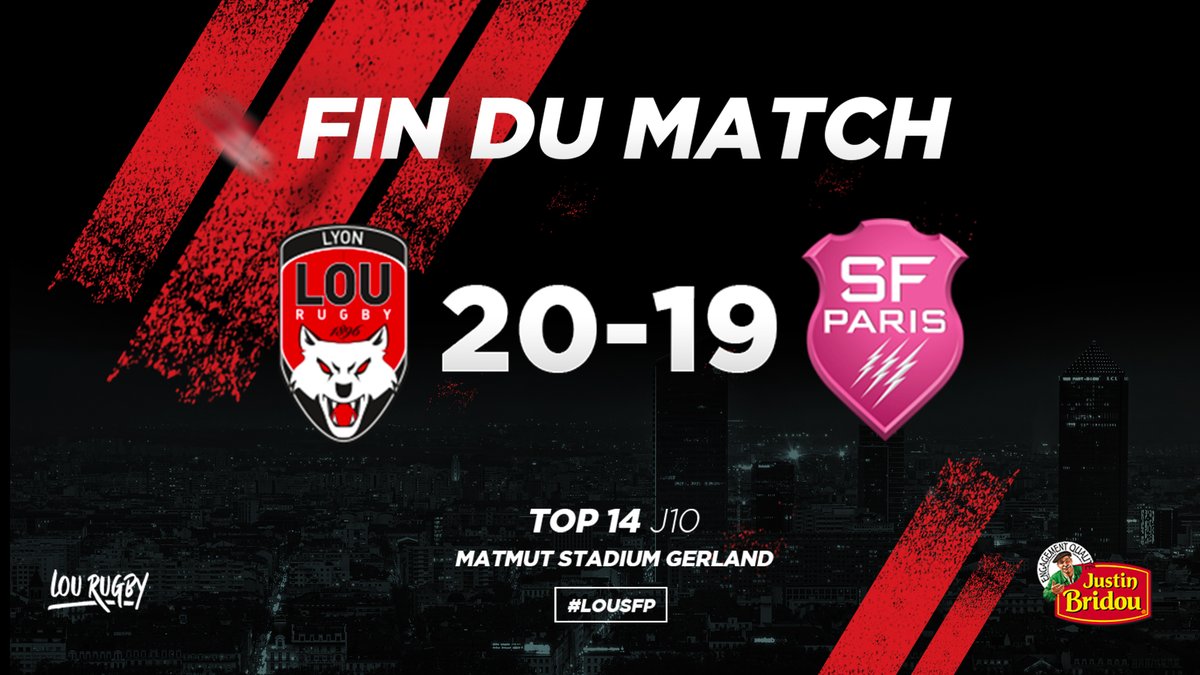 #LOUSFP C'est terminé ! L'essai de Demba Bamba À LA 75' aura donné la victoire au LOU ! Les Rouge &amp; Noir enchainent un 6ème match sans défaite. #TeamLOU 🔴⚫️