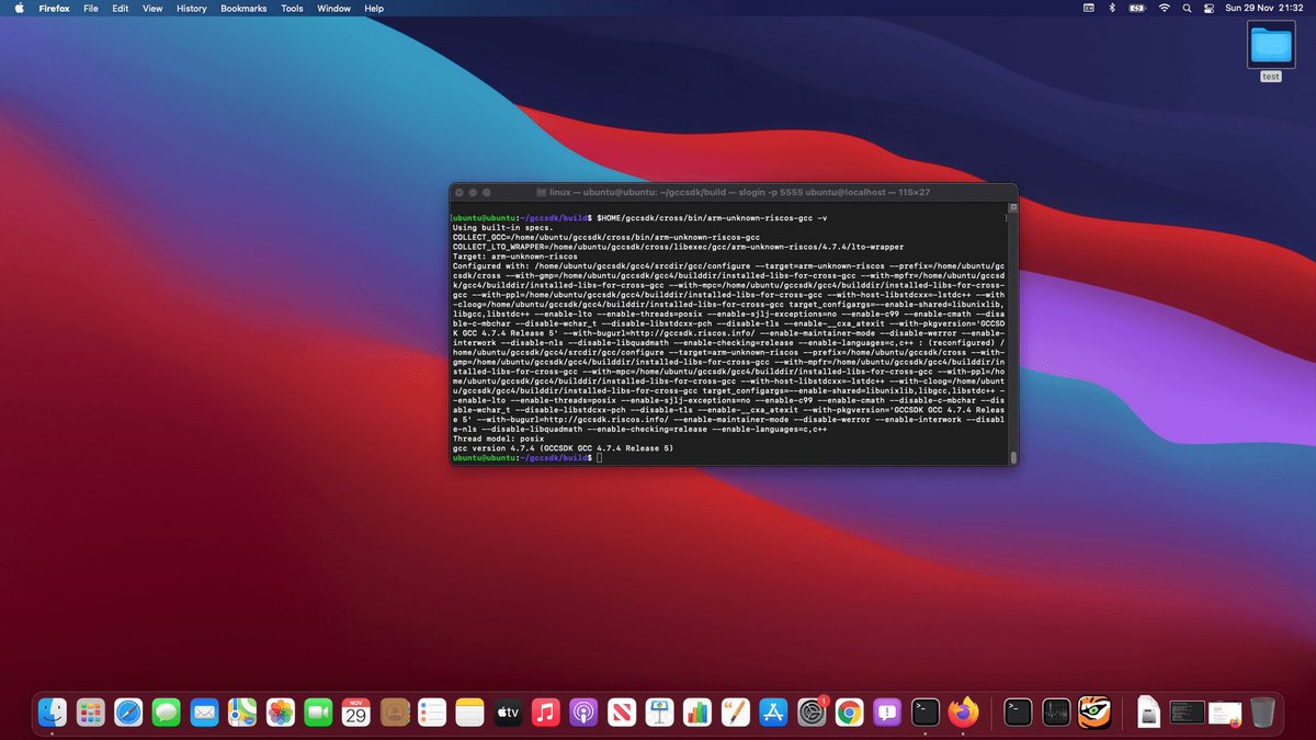 The RISC OS GCCSDK autobuilder running under qemu (guest os Ubuntu 20.10) on macOS Apple Silicon hypervisor framework at near native speed.