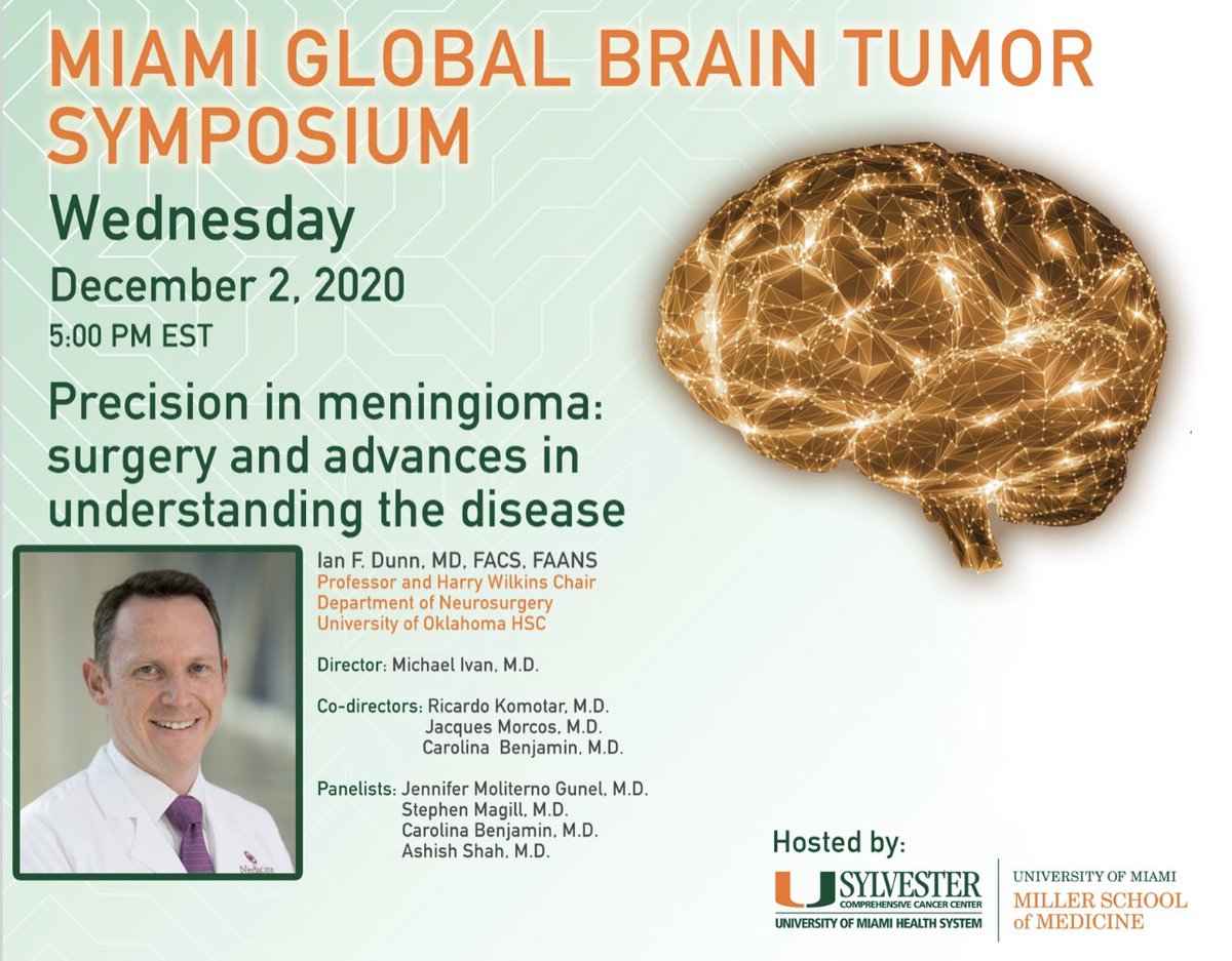 #MGBTS is back this week w/an exciting talk on “Precision in #meningioma #surgery &amp; advances in understanding the disease” by Dr. Dunn <a href="/OUskullbaseMD/">Ian Dunn</a> &amp; panelists Drs. Moliterno Gunel, <a href="/StephenTMagill/">Stephen Magill MD, PhD</a>, Benjamin, Shah. Register at: lnkd.in/eMhfXPJ
@OUNeurosurg #Neurosurgery