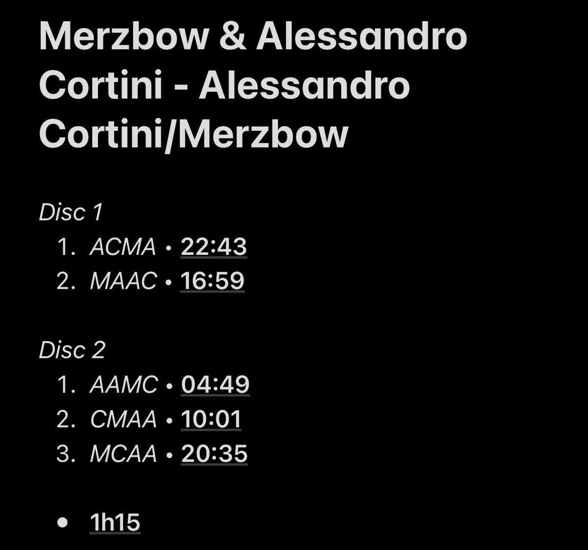 96/109: Alessandro Cortini/Merzbow (with Alessandro Cortini)Got some interesting textures and sounds but it’s quite long. Decent collaboration album with a sound that isn’t as harsh as common Merzbow.