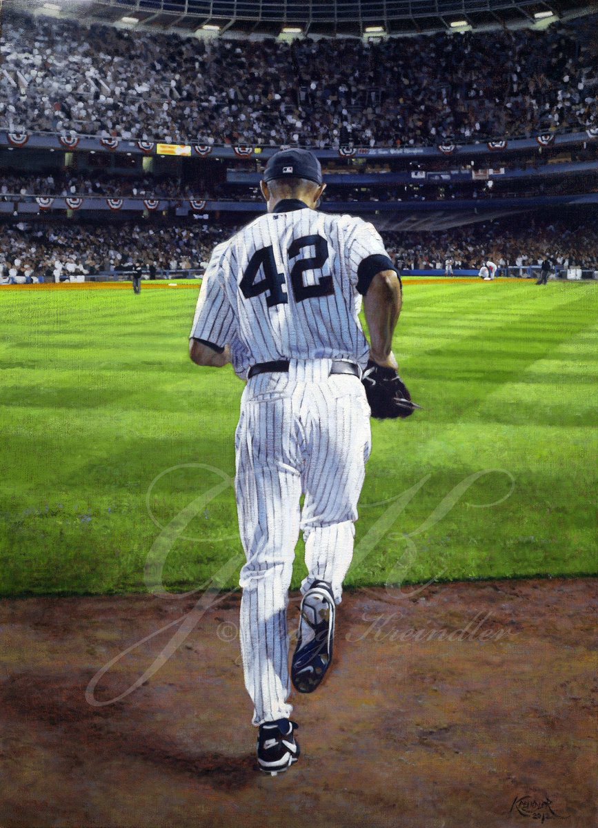 Happy 51st birthday to the great Mariano Rivera. Here’s a painting of him coming into a game during the 2004 ALCS.