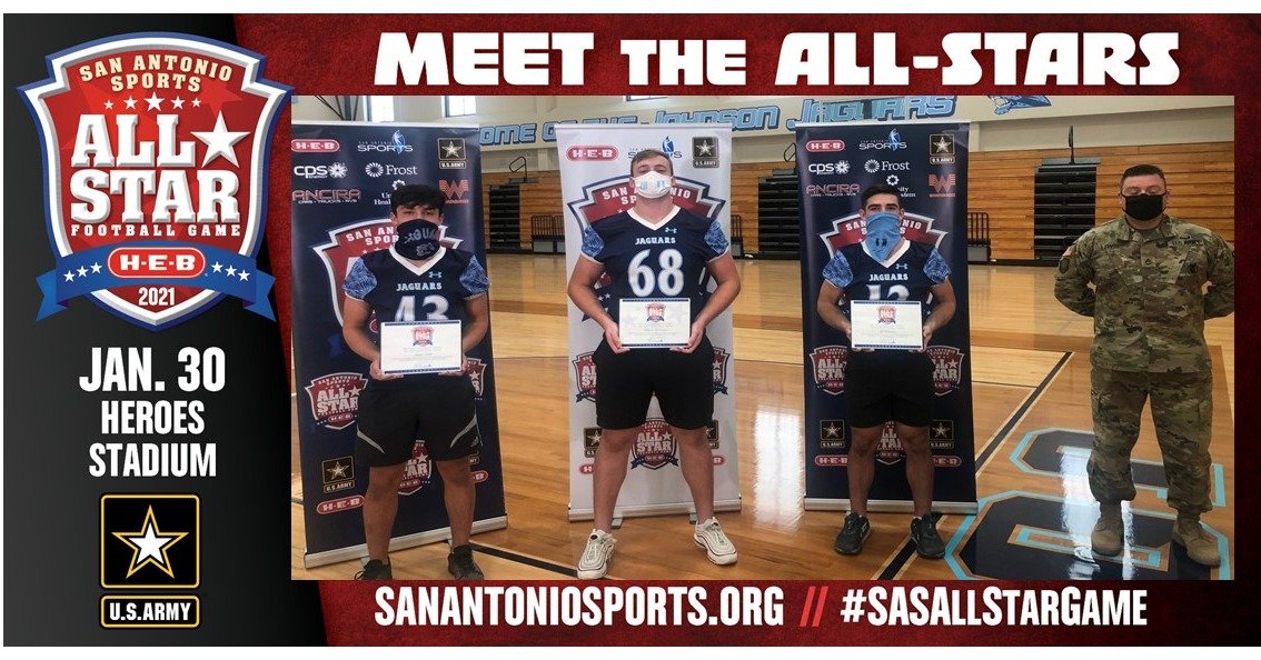 SA_Sports's tweet image. .@CTJohnsonHigh @justinkirk43 @whuntsinger9 &amp;amp; @tyreasoner_2 were selected to play for #TeamGold in the @SA_Sports All-Star Football Game pres. by @HEB. Congrats! See them tonight on @News4SA Sports Sunday at 10:30 p.m. &amp;amp; watch them play Jan. 30.  @goarmysanantonio @JPApride