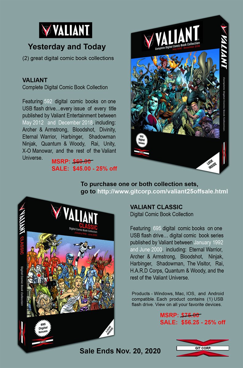 ValiantComics's tweet photo. OFFER EXTENDED: Through tomorrow #CyberMonday 11/30 the fine folks at GIT Corp are offering their Valiant Digital Collection for 25% off!

Read. Read a lot. And read affordably. 

https://t.co/9xNwNj3IFf https://t.co/9hE80Br7Qt