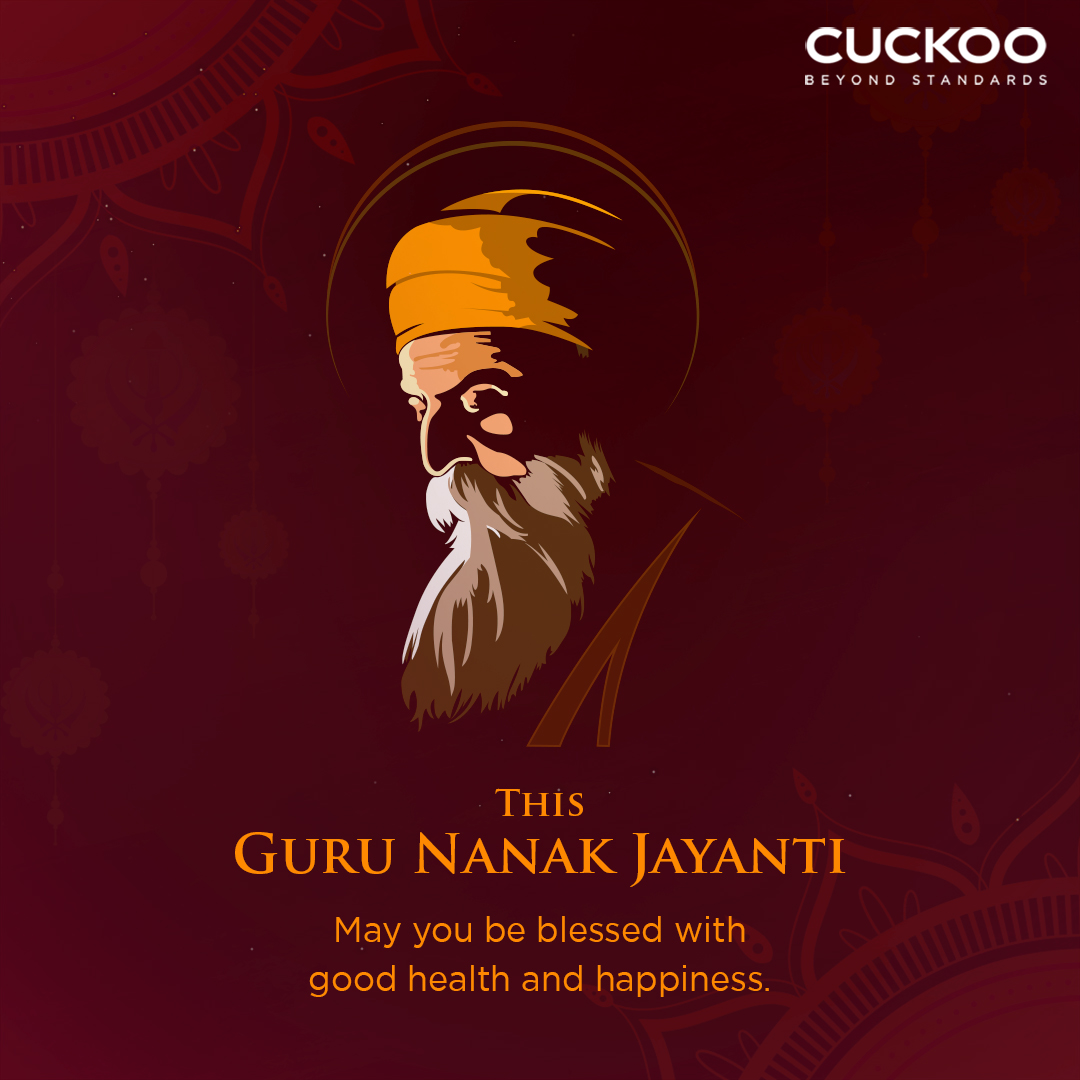 IndiaCuckoo's tweet image. This Guru Nanak Jayanti embrace purity and health with Cuckoo Healthifiers. Welcome days full of good health and togetherness. 
#cuckoohealthifiers #gurunanak #beyondpure #goodhealth #festivewishes