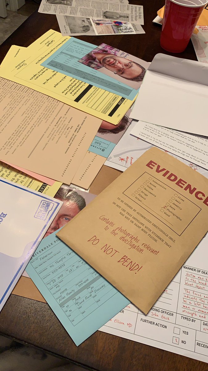 emily_butch's tweet photo. I’ve never been so happy to have my dining room table covered in papers. 10/10 recommend for a fun (Covid-safe) date night!!!! #unsolvedcasefile @unsolvedcf https://t.co/H2z9ySwPWk