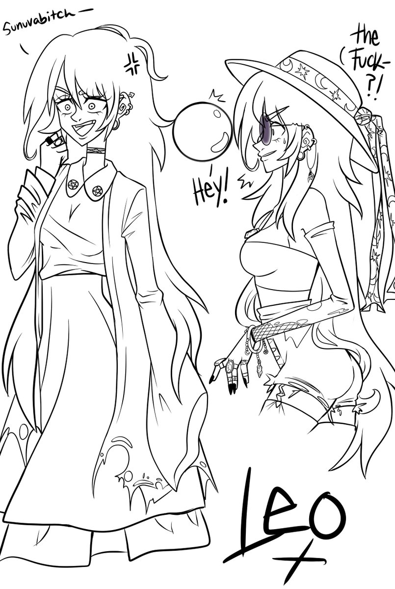 Another witch oc coz I can't stop making witches and I WON'T BE STOPPED-

Anyways her name is Leodora but call her Leo or she'll kick yer ass~ She carries around a crystal ball full of spirits that talks to her and possesses her once in a while for funsies #wip #ArtistOnTwitter 