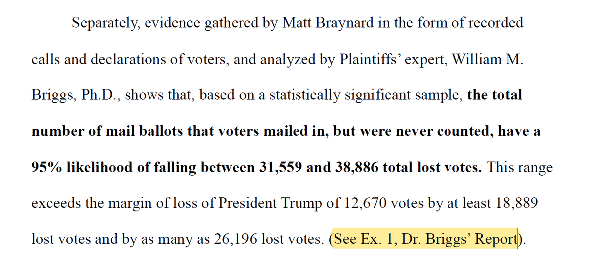 I have to - again - wonder why Matt Braynard's data is being analyzed by someone else. I also have to wonder, if I'm the reader, who Braynard is. (Courts don't go googling stuff to fill in blanks.)