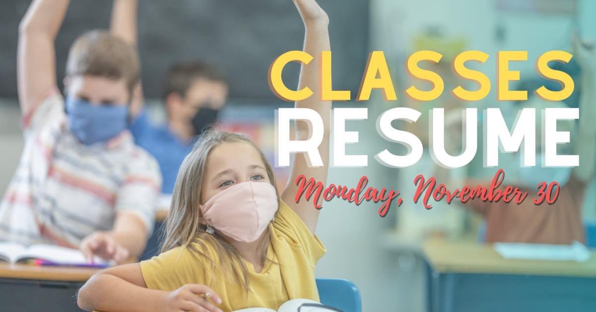 Classes resume for students first thing tomorrow morning! We hope everyone had a restful &amp; safe break. Please remember to stay home and contact your doctor if you came in contact with anyone who has tested positive for COVID-19 or if you are exhibiting symptoms. #SDOCGoodtoGreat