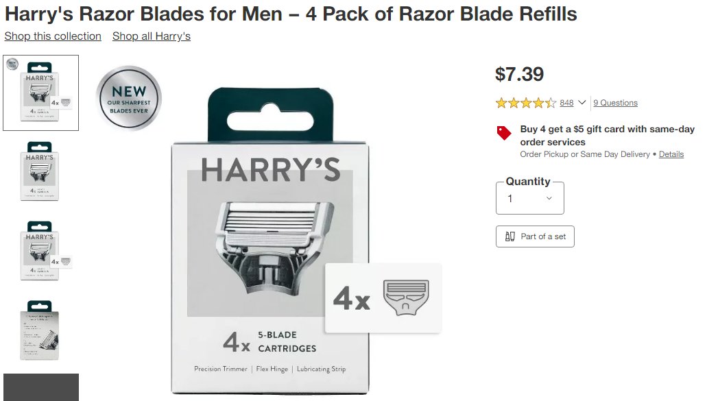 Mutzieroo's tweet photo. .@Target why do you sell your Flamingo razor heads at a higher price than your Harry's razor heads when they are from the same manufacturer? #nopinktax https://t.co/VIfHm5fvoU
