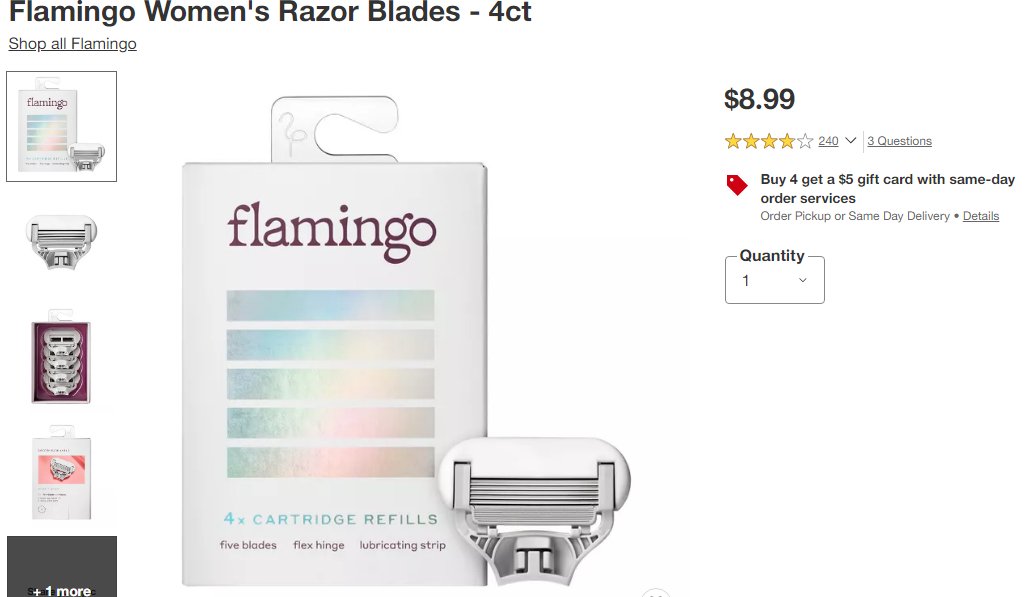 Mutzieroo's tweet photo. .@Target why do you sell your Flamingo razor heads at a higher price than your Harry's razor heads when they are from the same manufacturer? #nopinktax https://t.co/VIfHm5fvoU