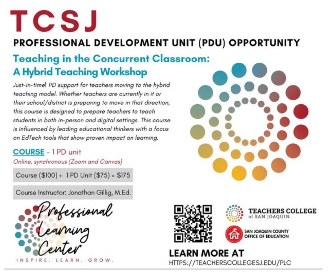 gillig_jonathan's tweet photo. Are you looking for an opportunity to develop your Hybrid Teaching philosophy?  Take the opportunity to learn with a strong cohort of colleagues and take advantage of the opportunity to earn a credit for your salary placement.  See the flier for details!!! https://t.co/DNDNgGxAVL