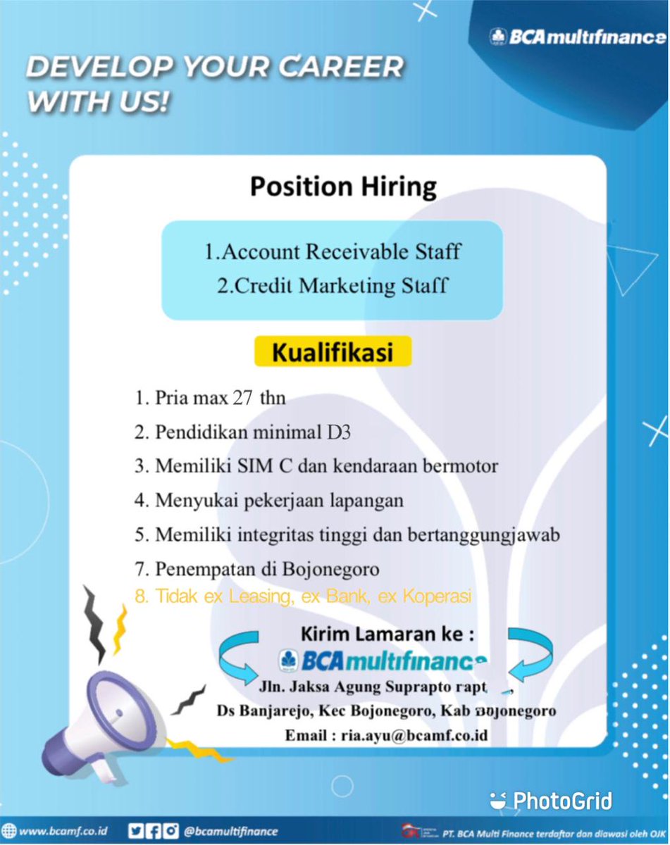 Open Recruitment .....
PT. BCA MULTIFINANCE CABANG BOJONEGORO