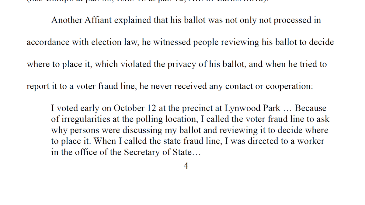 OK - so this part of the paragraphs in question is essentially useless, and may be slightly exaggerated.Nothing in the affidavit clearly supports the allegation that the ballot was being reviewed in a way that would violate privacy. And the "irregularities" aren't specified.