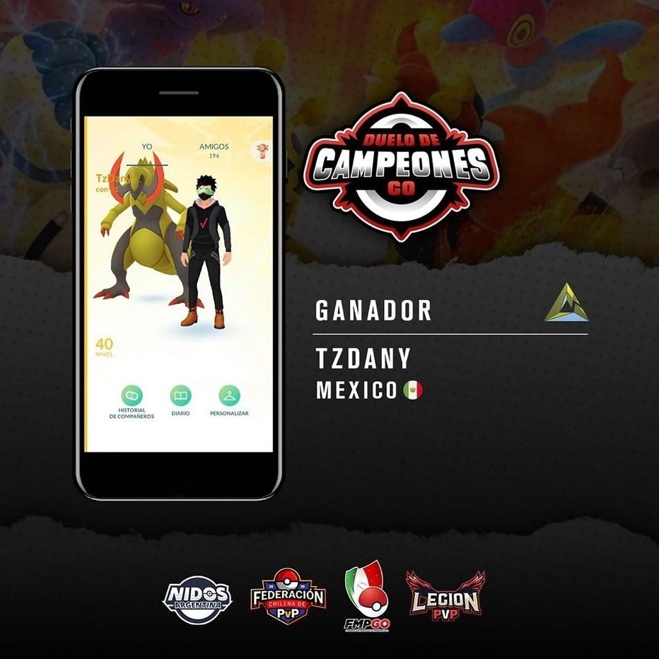 FMPGo_'s tweet photo. Y en esta esquina, del Team Instinct, lvl 40, junto a su compañero #Haxorus, el segundo campeón de @duelodecampeonesgo , él es:  
 🇲🇽 @I_Danny7
¡Muchas felicidades! 
Pusiste el nombre de México en lo más alto. https://t.co/1IN99O3jut
